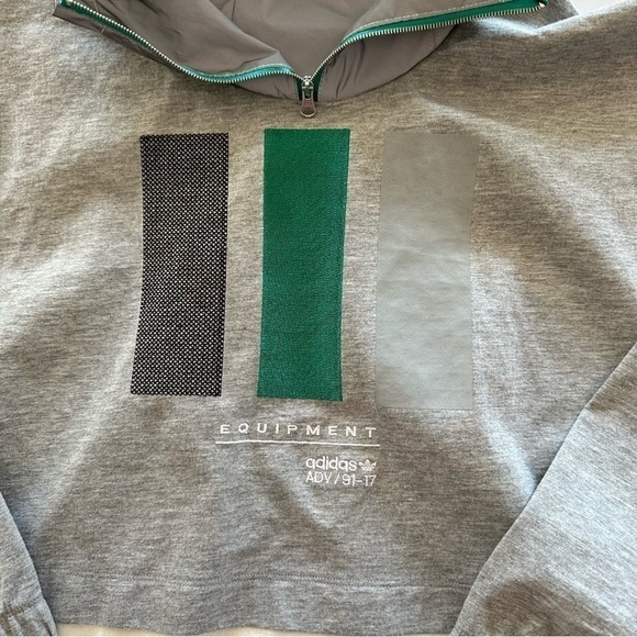 Adidas EQT Pullover Gray Green Windbreaker Hoodie Jacket Womens Size XS - Picture 6 of 8
